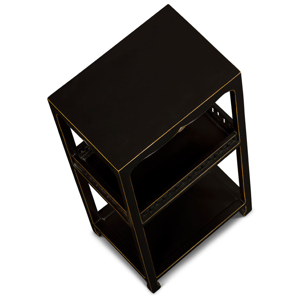 31.75 Inch Distressed Black Elmwood Chinese Peking Pedestal