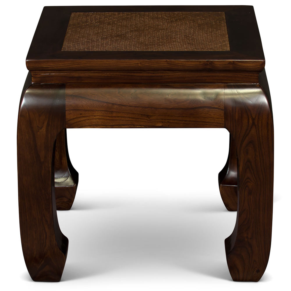 22in Dark Espresso Elmwood Chinese Ming Lamp Table with Rattan Inset Top