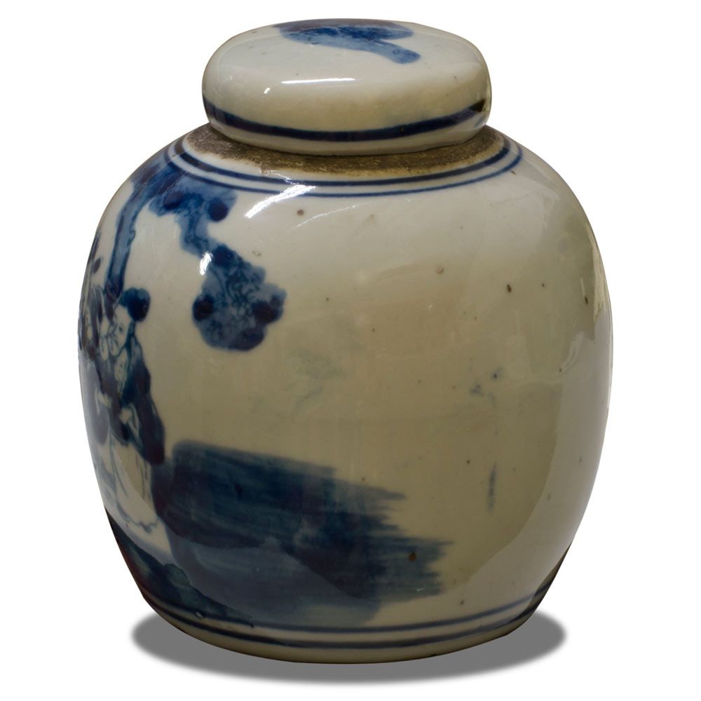 Blue and White Porcelain Chinoiserie Oriental Jar