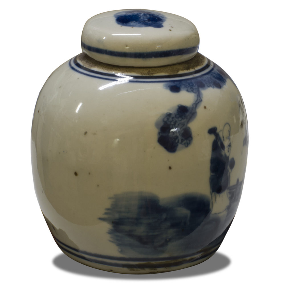 Blue and White Porcelain Chinoiserie Oriental Jar
