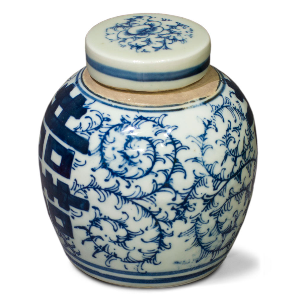 Blue and White Porcelain Double Happiness Chinese Jar