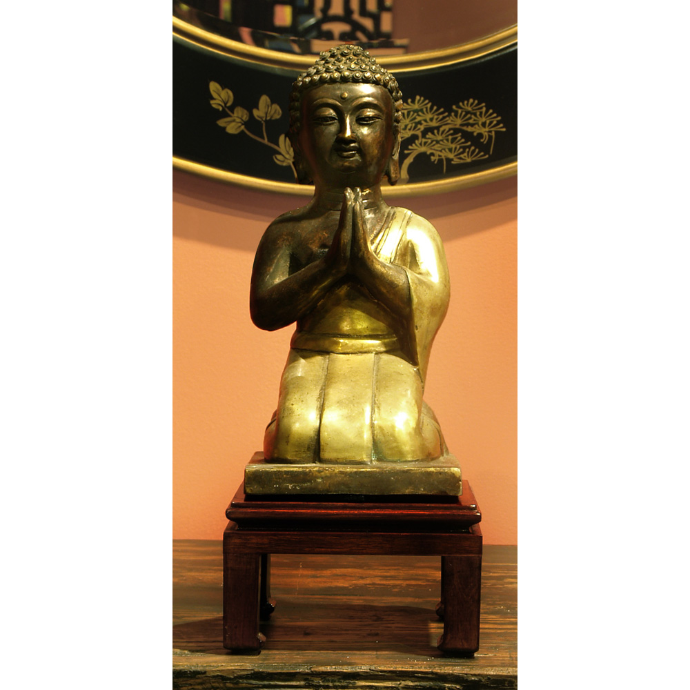 Kneeling Bronze Praying Buddha Oriental Statue
