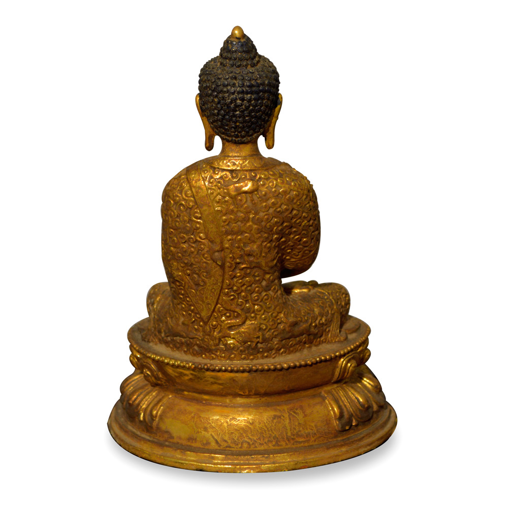 Golden Bronze Buddha Sculpture Sitting on Lotus