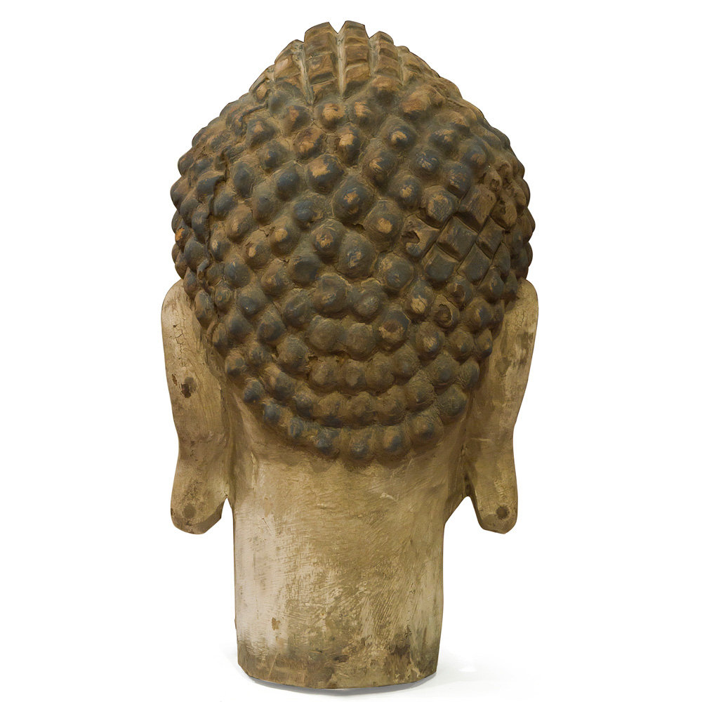 Wooden Buddha Head Oriental Sculpture