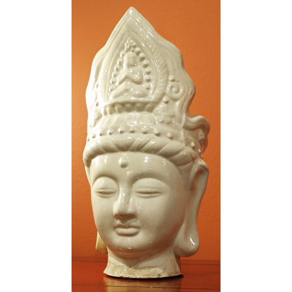 Ceramic Guanyin Head Wearing Crown Asian Statue
