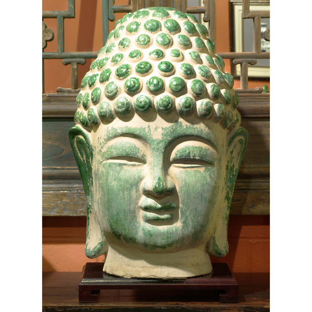 Grand Viridian Ceramic Enlightened Buddha Head