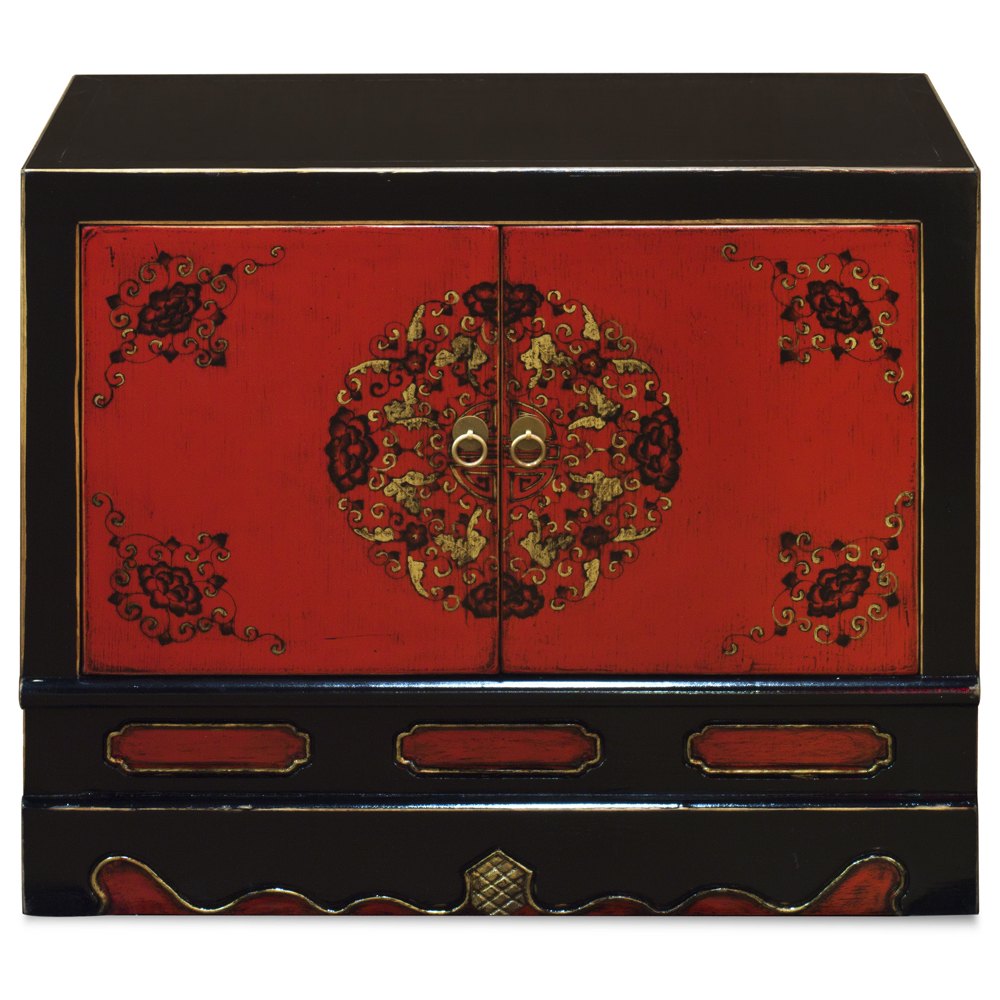 Dark Sinopia Elmwood Tibetan Floral Motif Cabinet