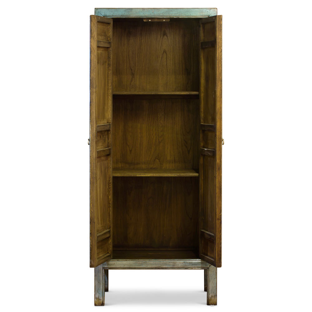 Distressed Light Blue Elmwood Chinese Mandarin Armoire