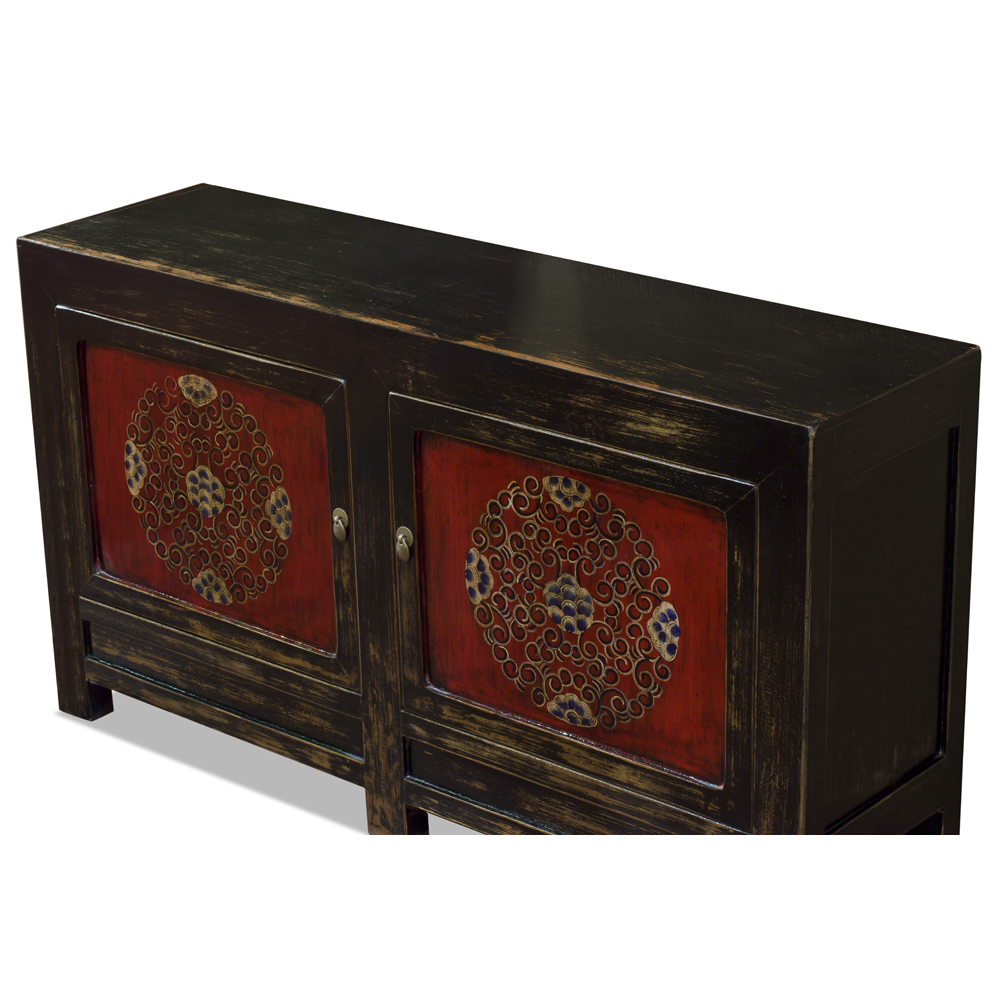 Dark Carmine Elmwood Tibetan Cabinet