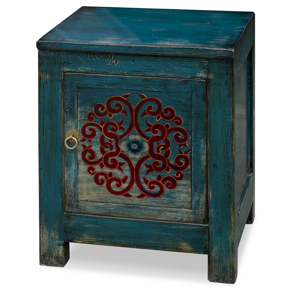 Distressed Indigo Blue Elmwood Tibetan Cabinet