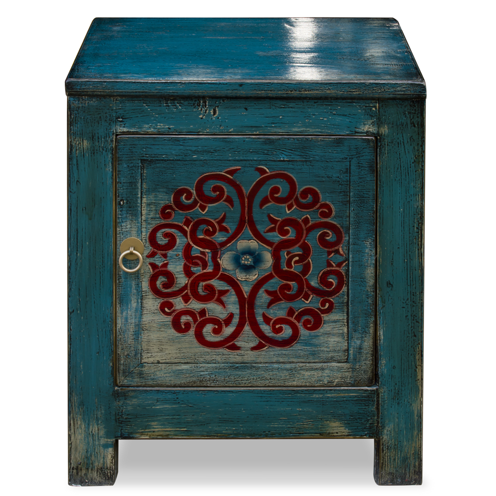 Distressed Indigo Blue Elmwood Tibetan Cabinet
