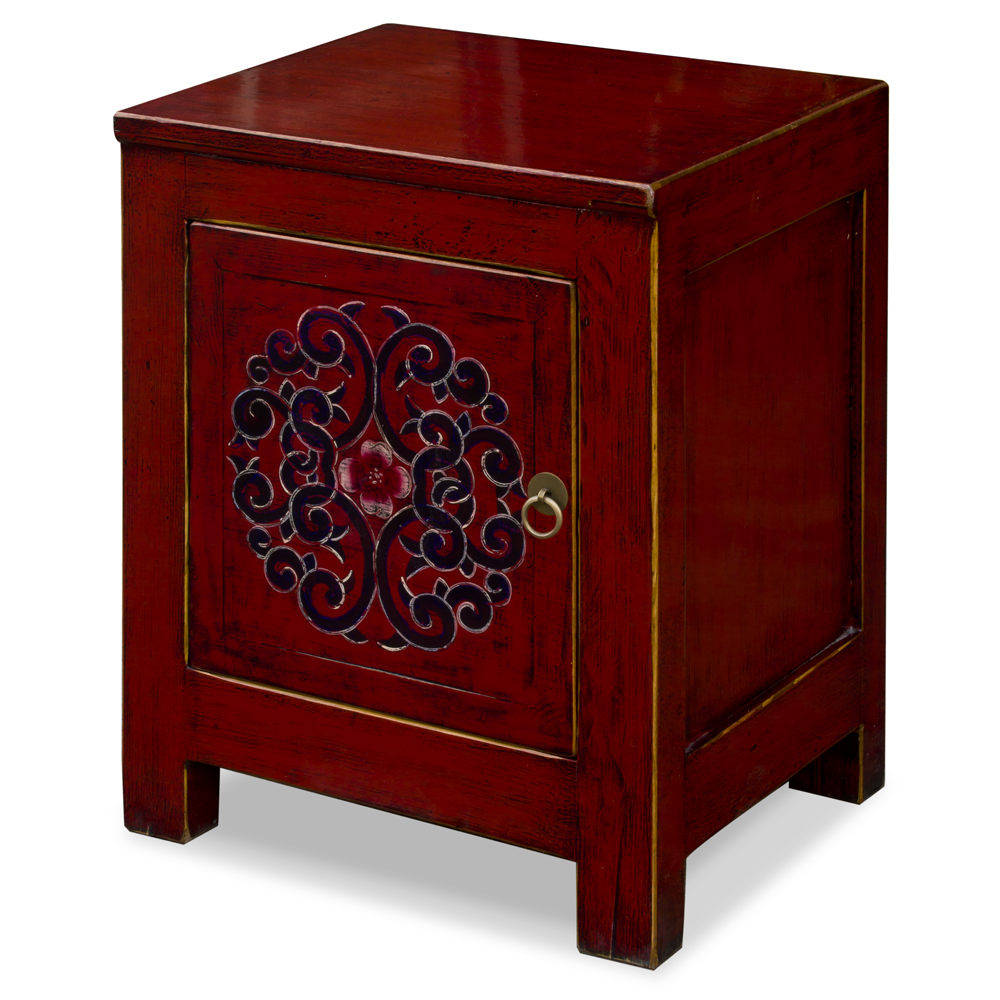 Distressed Dark Red Elmwood Tibetan Cabinet
