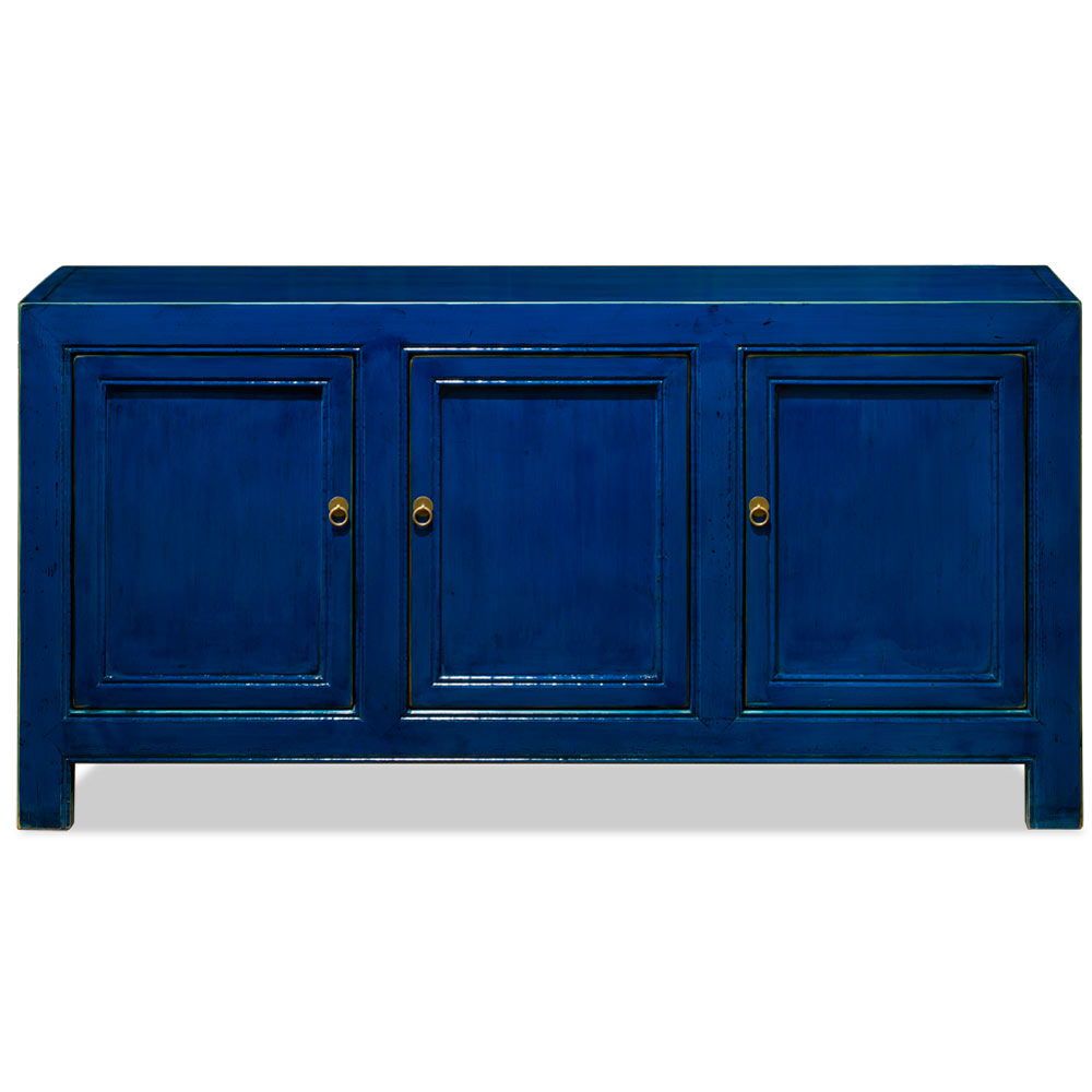 Distressed Navy Blue Elmwood Chinese Tang Cabinet