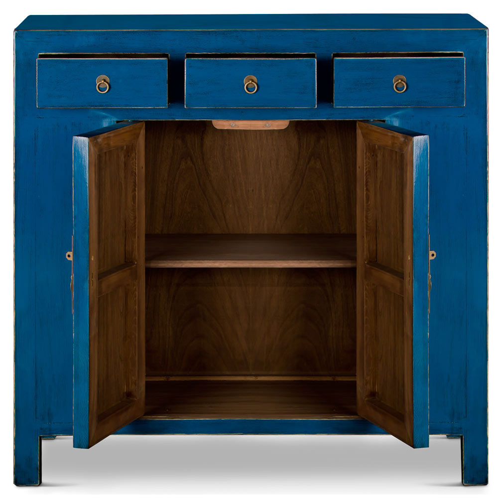 Distressed Aqua Blue Elmwood Ming Style Asian Sideboard