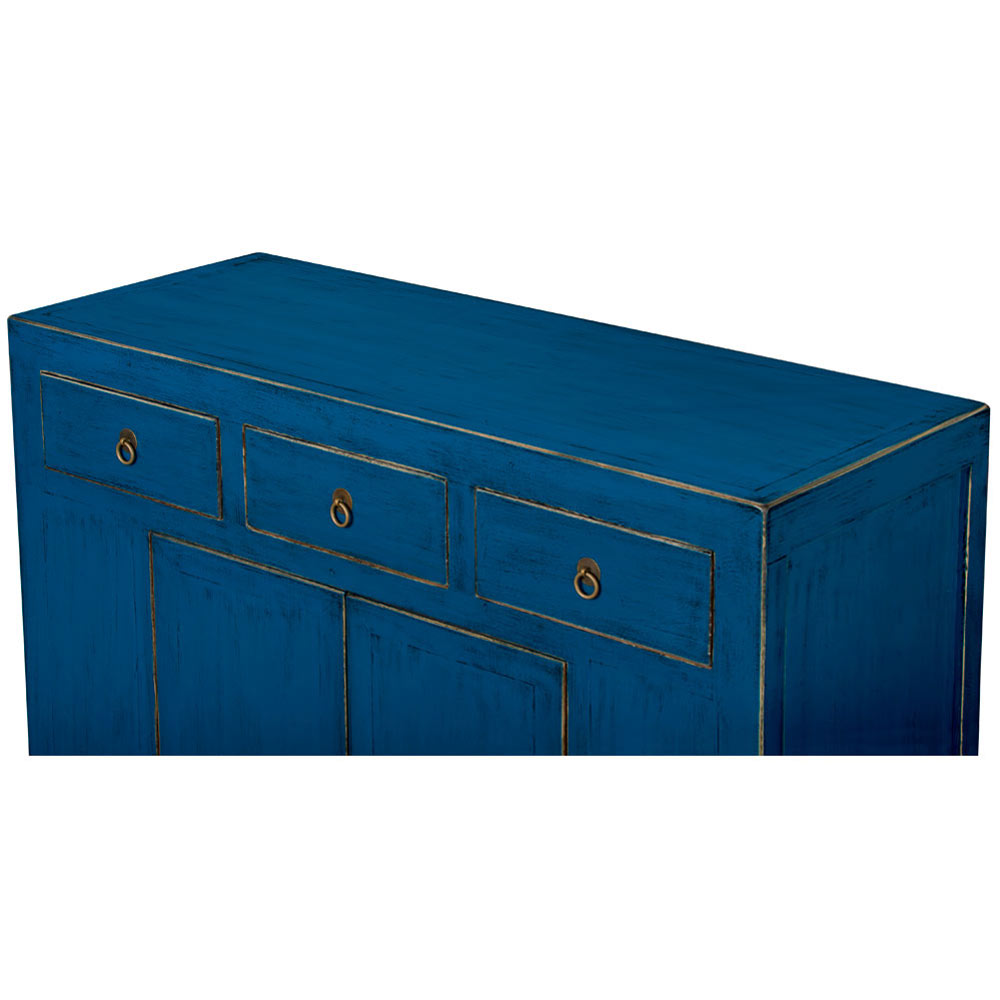 Distressed Aqua Blue Elmwood Ming Style Asian Sideboard