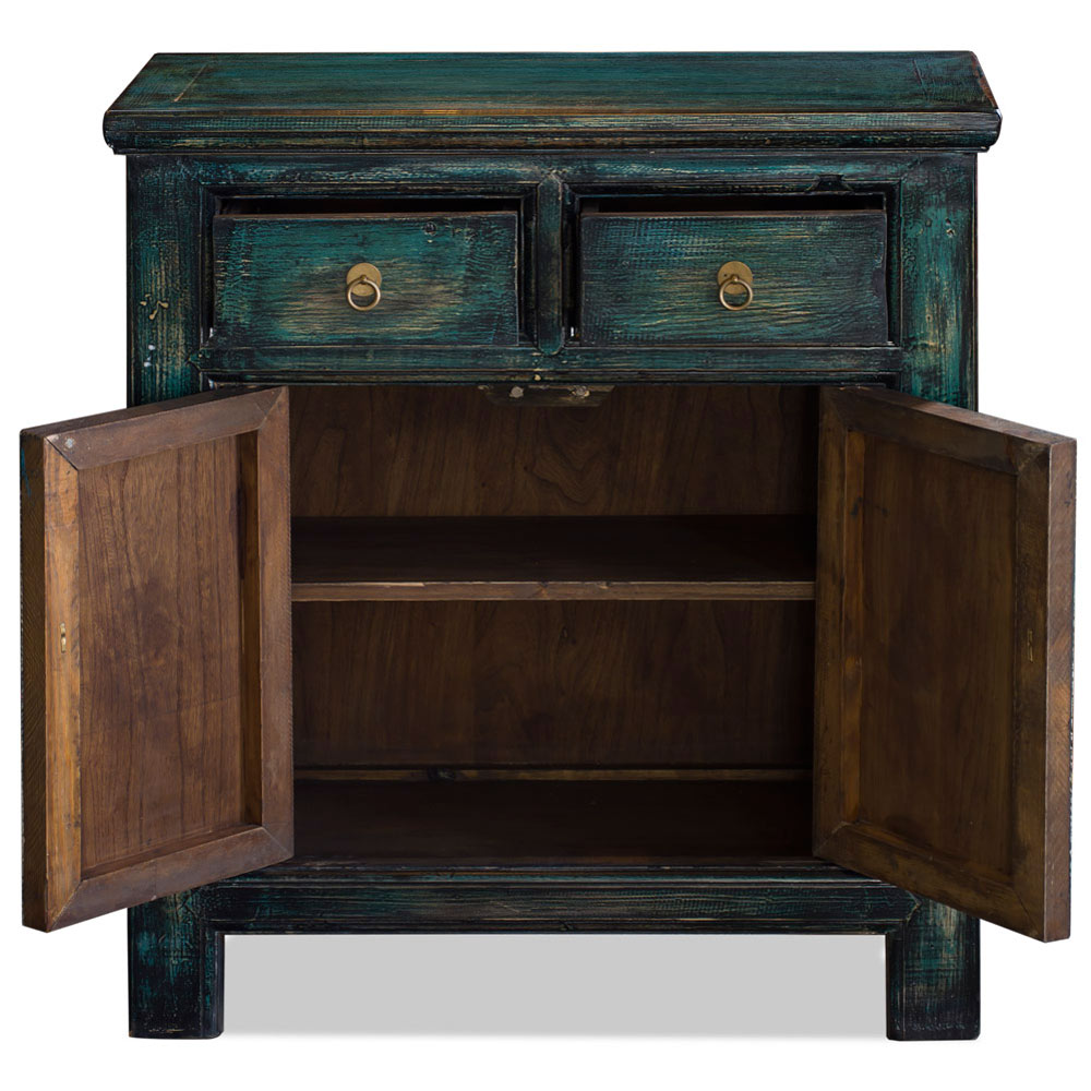 Distressed Teal Blue Elmwood Mandarin Cabinet