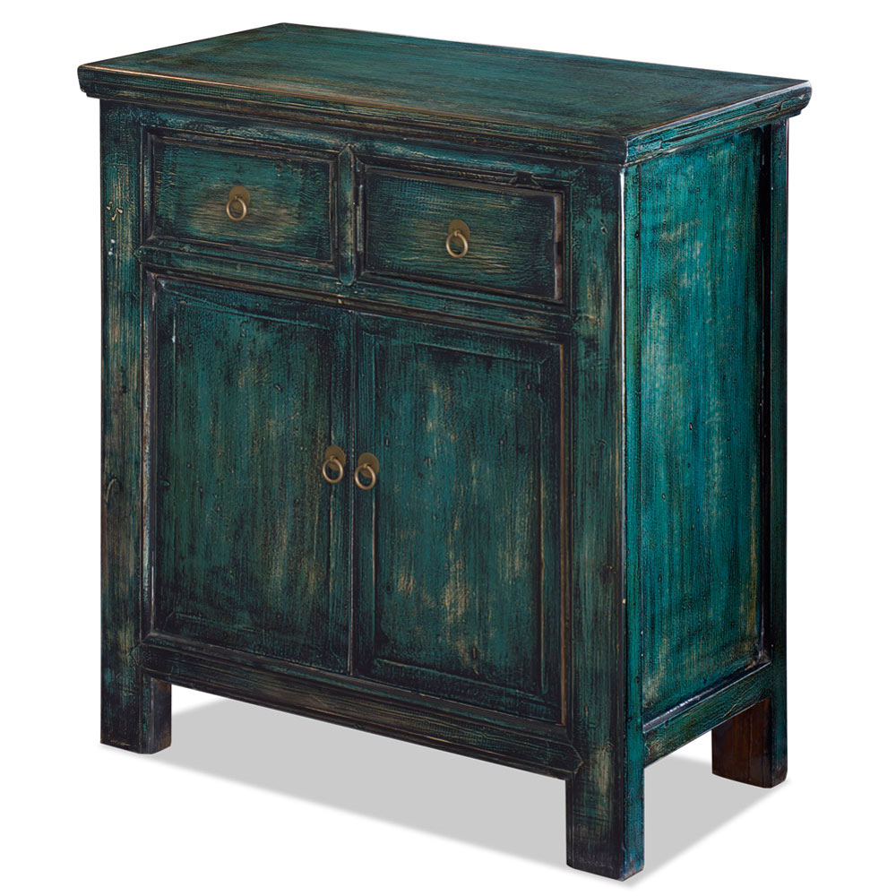 Distressed Teal Blue Elmwood Mandarin Cabinet