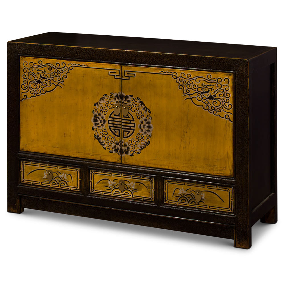 Distressed Sepia Elmwood Qing Dynasty Oriental Cabinet