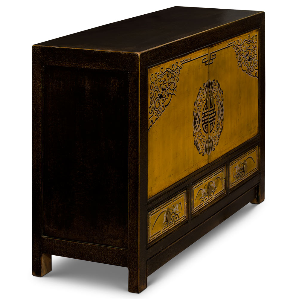 Distressed Sepia Elmwood Qing Dynasty Oriental Cabinet