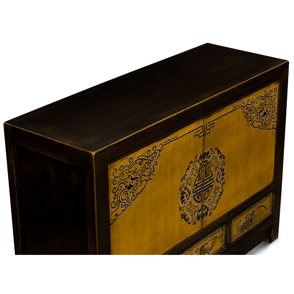 Distressed Sepia Elmwood Qing Dynasty Oriental Cabinet