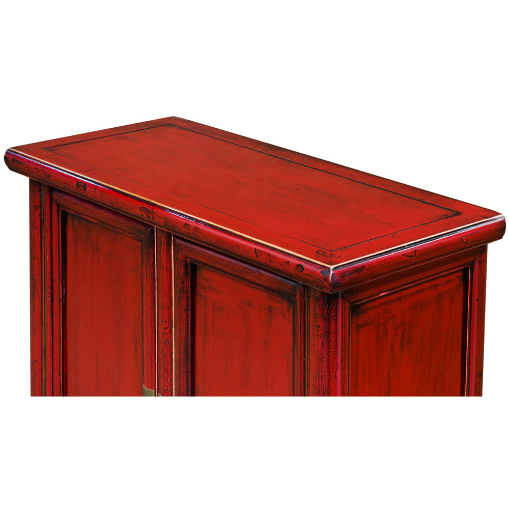 Elmwood Distressed Red Ming Chinese Cabinet