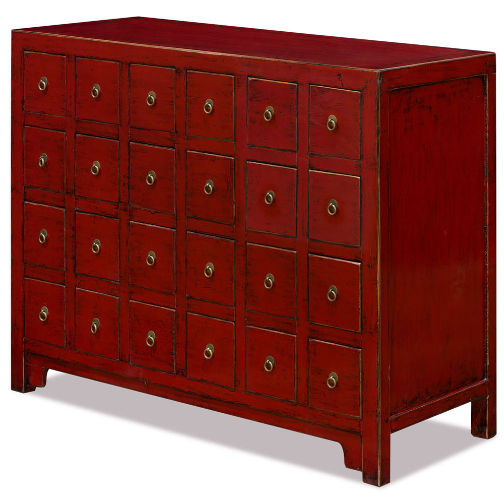 Elmwood Distressed Red Chinese Apothecary Chest