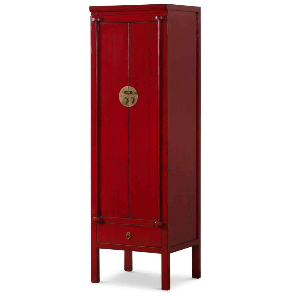 Distressed Red Elmwood Chinese Ming Armoire