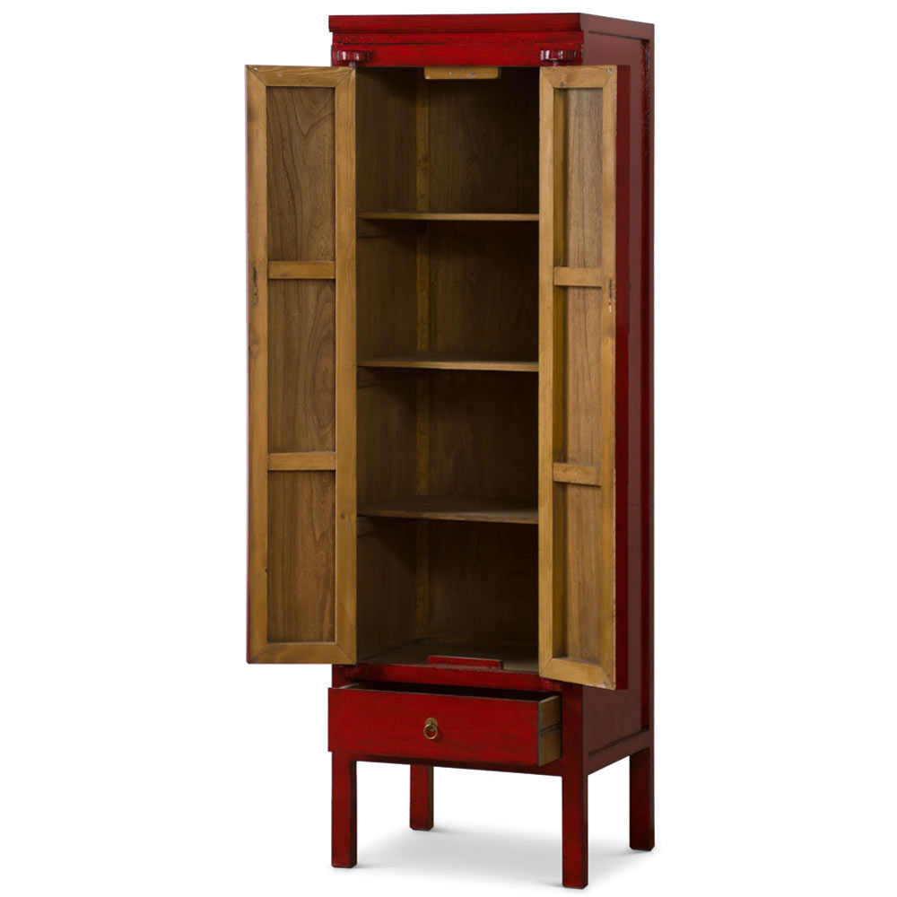 Distressed Red Elmwood Chinese Ming Armoire