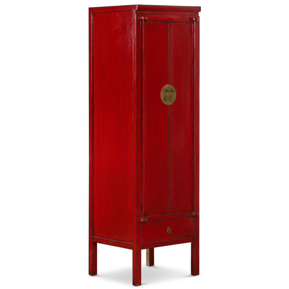 Distressed Red Elmwood Chinese Ming Armoire