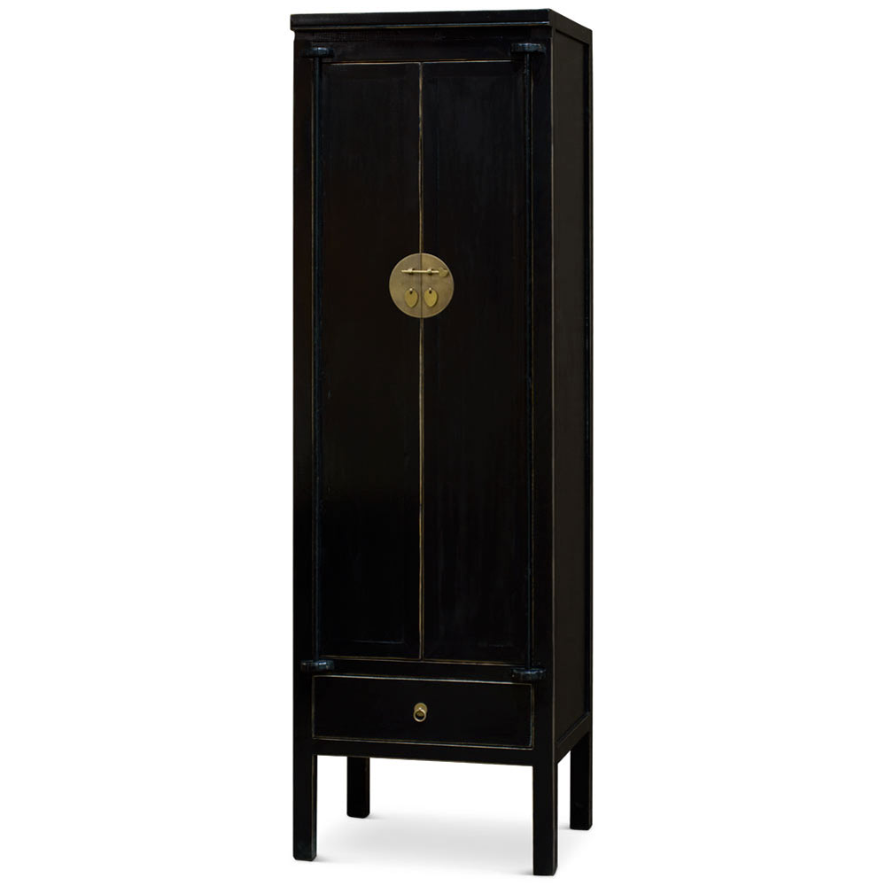 Distressed Black Elmwood Chinese Ming Armoire