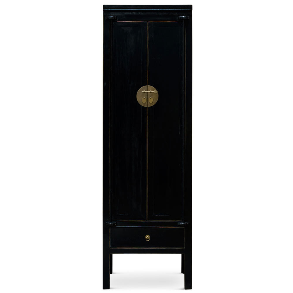 Distressed Black Elmwood Chinese Ming Armoire