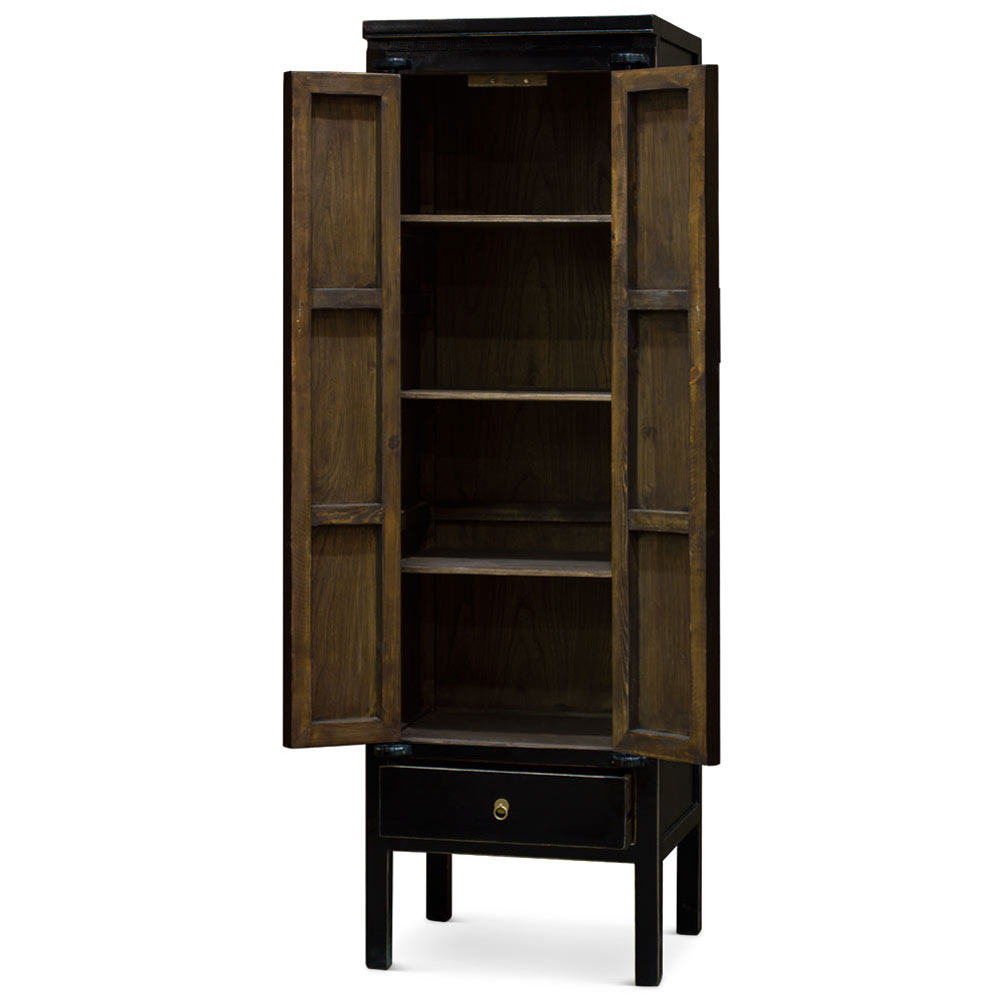 Distressed Black Elmwood Chinese Ming Armoire