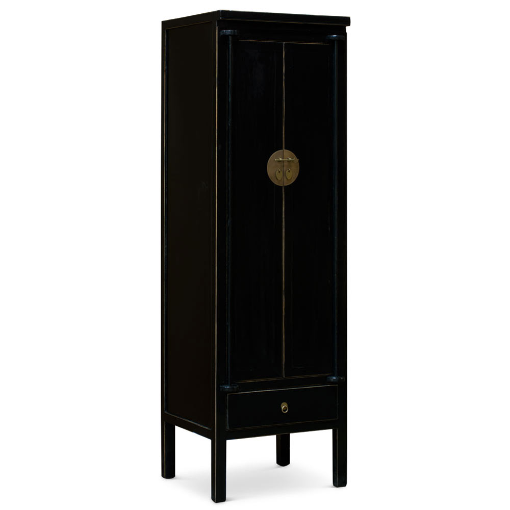 Distressed Black Elmwood Chinese Ming Armoire