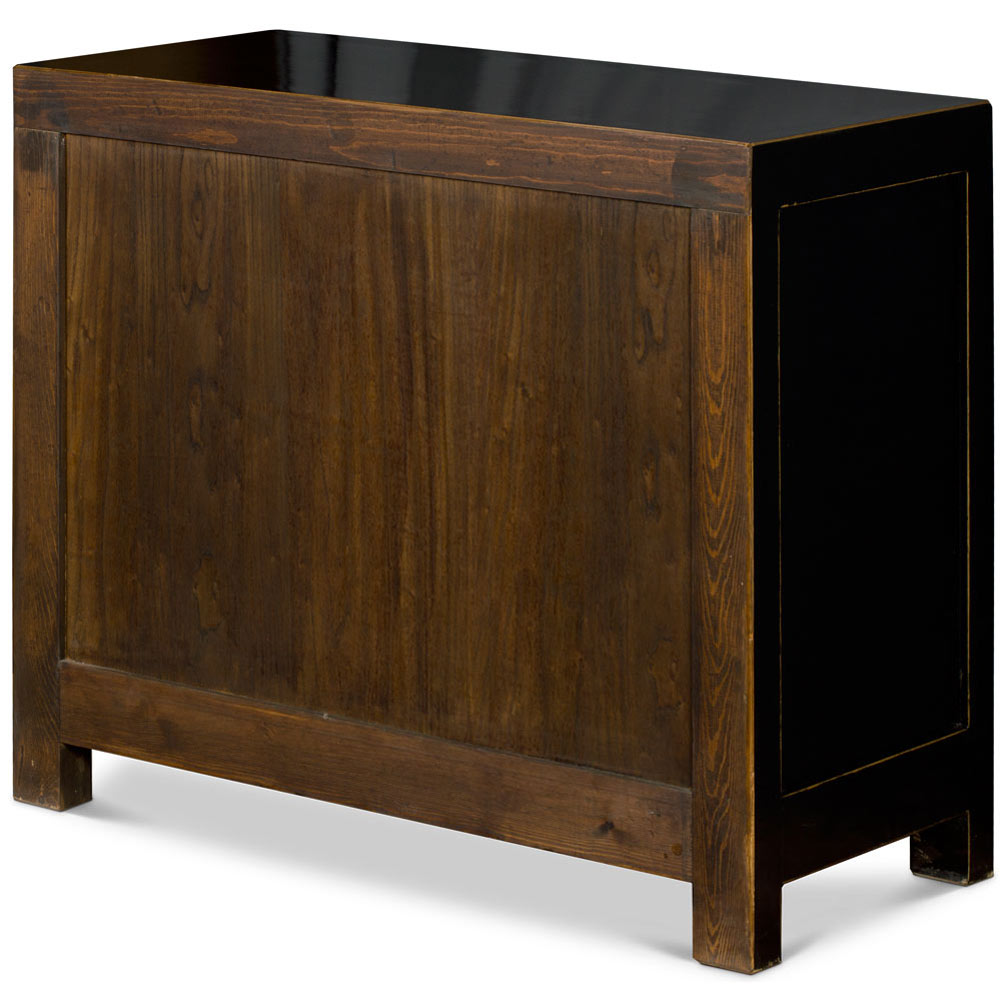 Distressed Black Elmwood Ming Style Asian Cabinet with Glass Doors