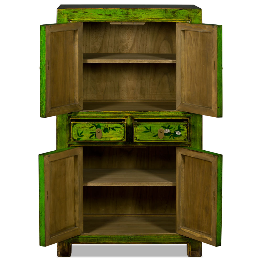 Su Chow Green Elmwood Oriental Tall Storage Cabinet