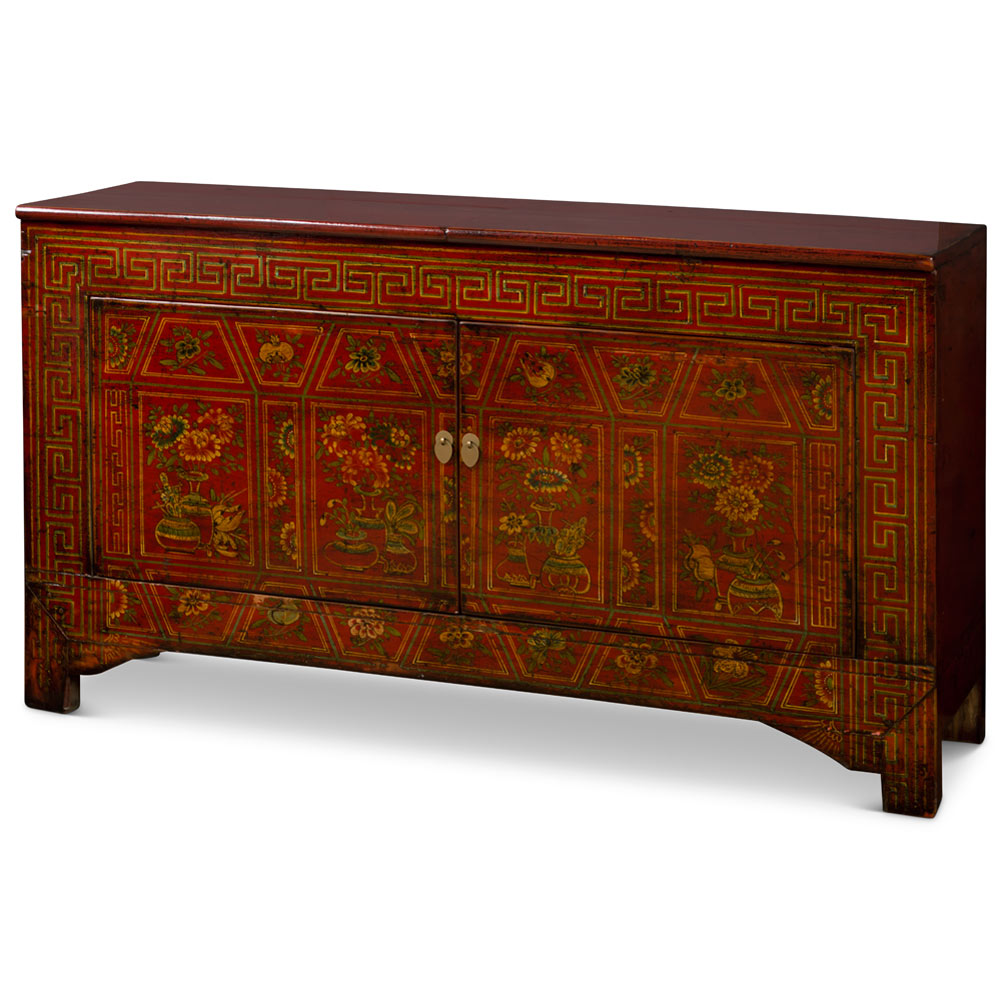 Elmwood Distressed Red Dong-Bei Oriental Cabinet