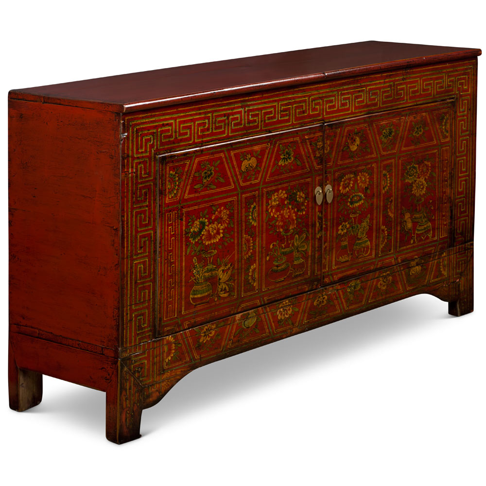 Elmwood Distressed Red Dong-Bei Oriental Cabinet