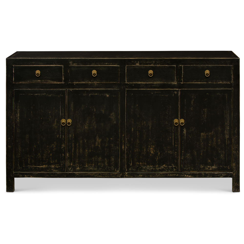 Distressed Matte Black Elmwood Ming Oriental Cabinet