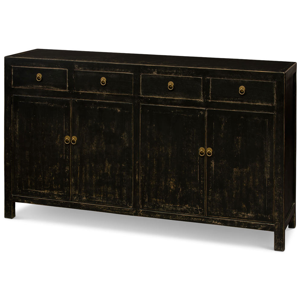 Distressed Matte Black Elmwood Ming Oriental Cabinet