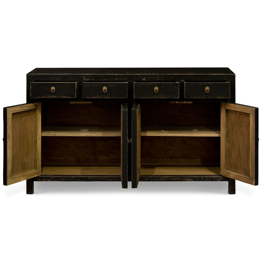 Distressed Matte Black Elmwood Ming Oriental Cabinet