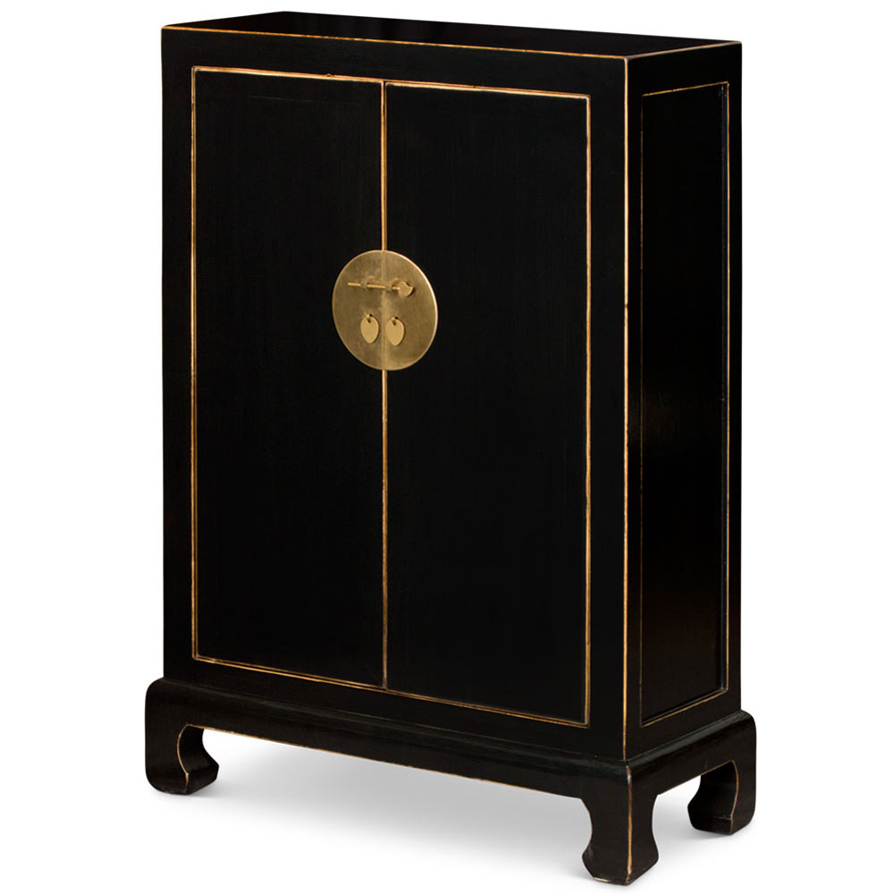 Distressed Black Elmwood Chinese Ming Cabinet