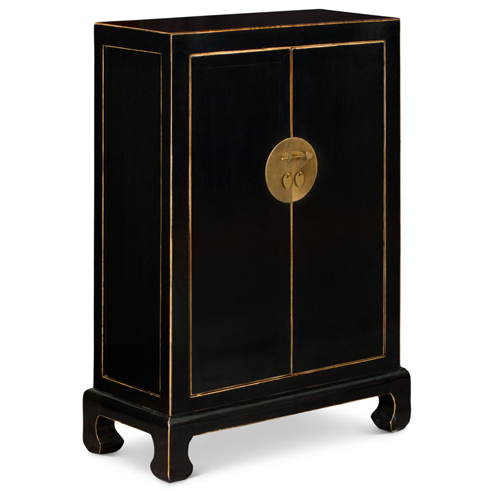 Distressed Black Elmwood Chinese Ming Cabinet