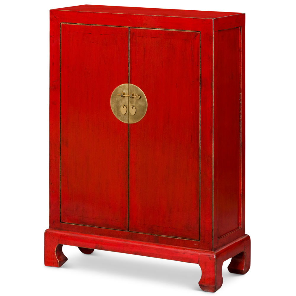 Distressed Red Elmwood Chinese Ming Cabinet