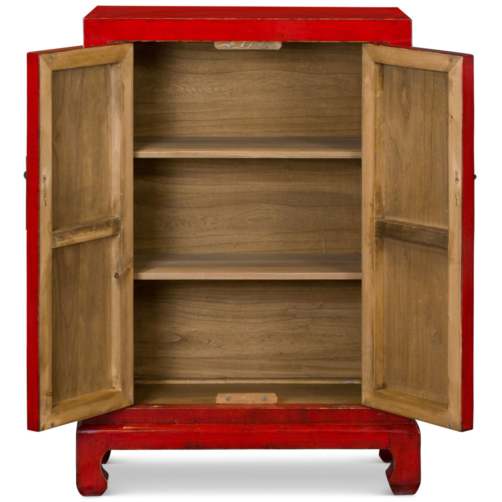 Distressed Red Elmwood Chinese Ming Cabinet