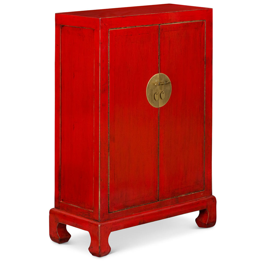 Distressed Red Elmwood Chinese Ming Cabinet