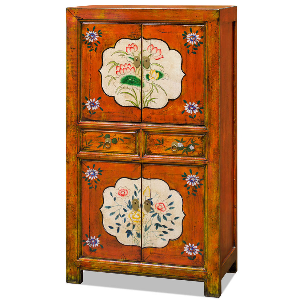 Su Chow Orange Elmwood Oriental Tall Storage Cabinet