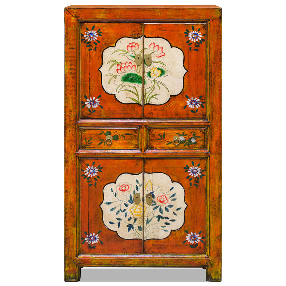 Su Chow Orange Elmwood Oriental Tall Storage Cabinet