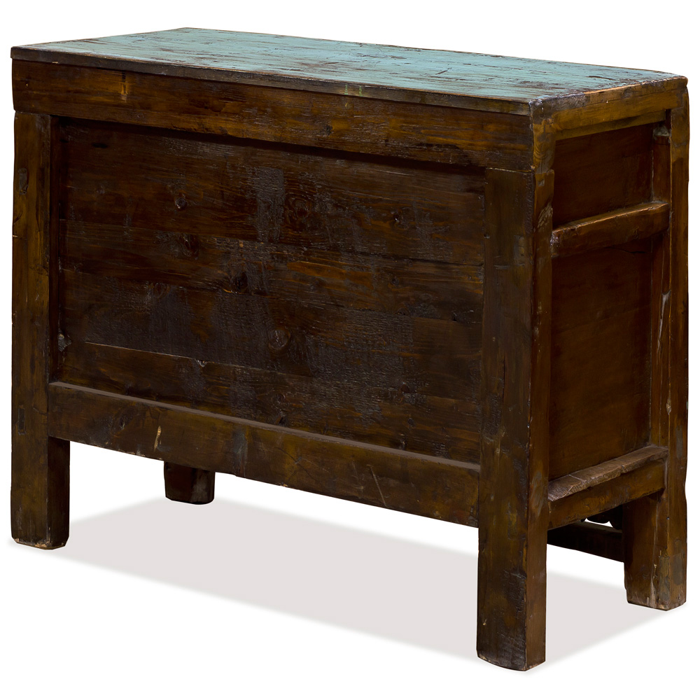 Distressed  Blue and Red Elmwood Mongolian Cabinet