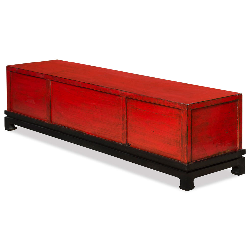 Distressed Red Elmwood Kang Oriental Media Cabinet