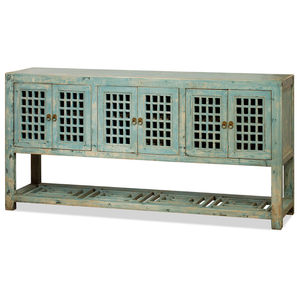 Distressed Light Blue Elmwood Dynasty Asian Sideboard